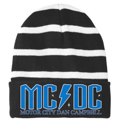 MCDC Motor City Dan Campbell Funny Football Striped Beanie with Solid Band