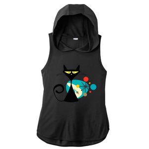 Midcentury Mid Century Cat Retro Atomic Age Space Modern Ladies PosiCharge Tri-Blend Wicking Draft Hoodie Tank