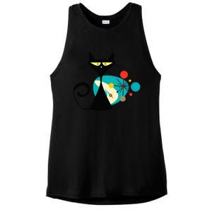 Midcentury Mid Century Cat Retro Atomic Age Space Modern Ladies PosiCharge Tri-Blend Wicking Tank