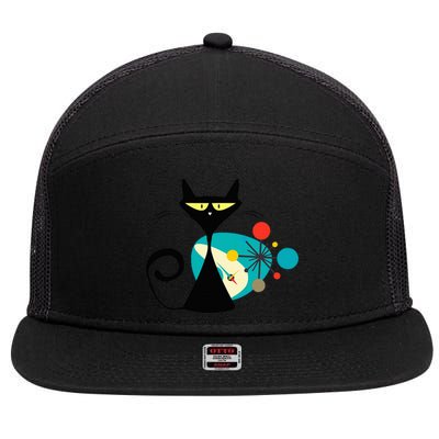 Midcentury Mid Century Cat Retro Atomic Age Space Modern 7 Panel Mesh Trucker Snapback Hat