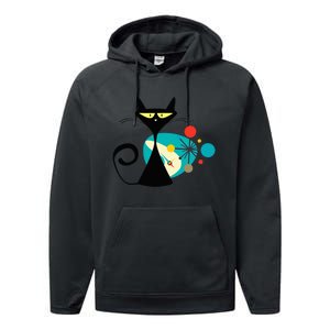 Midcentury Mid Century Cat Retro Atomic Age Space Modern Performance Fleece Hoodie