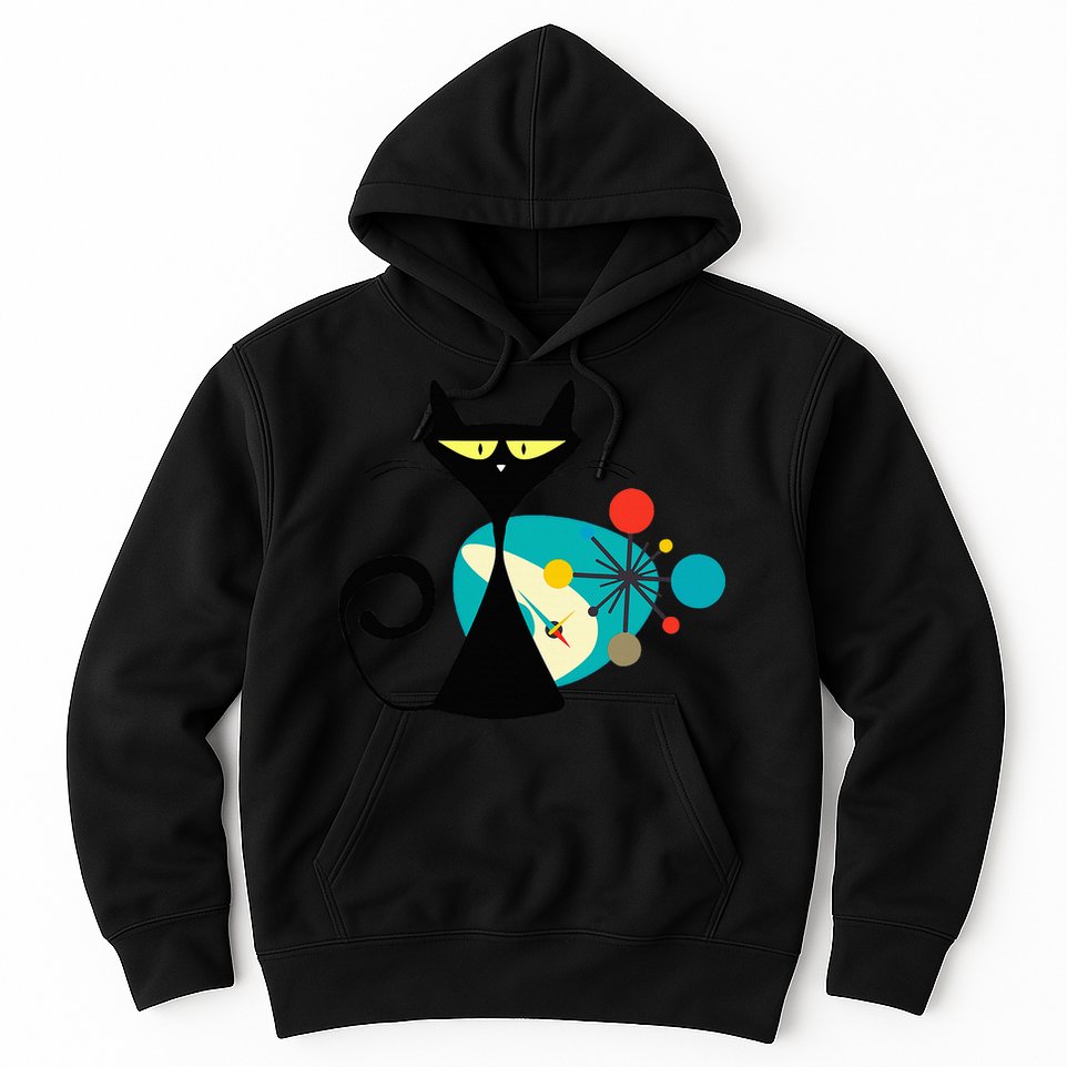 Midcentury Mid Century Cat Retro Atomic Age Space Modern Hoodie