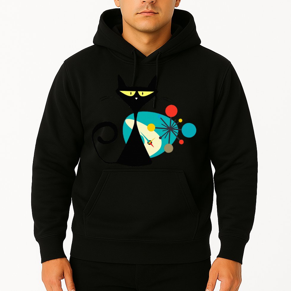 Midcentury Mid Century Cat Retro Atomic Age Space Modern Hoodie