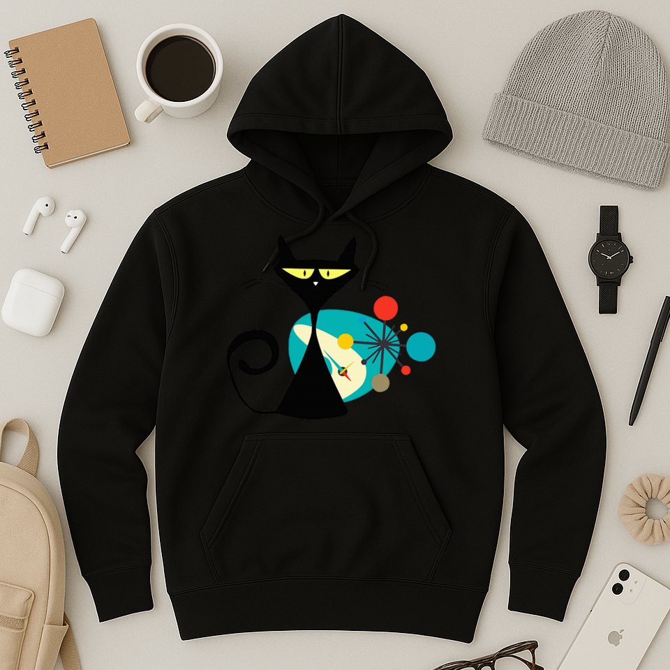 Midcentury Mid Century Cat Retro Atomic Age Space Modern Hoodie