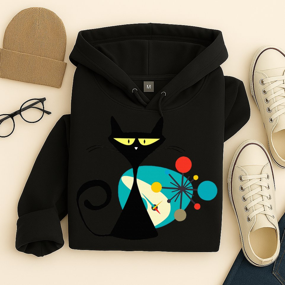Midcentury Mid Century Cat Retro Atomic Age Space Modern Hoodie