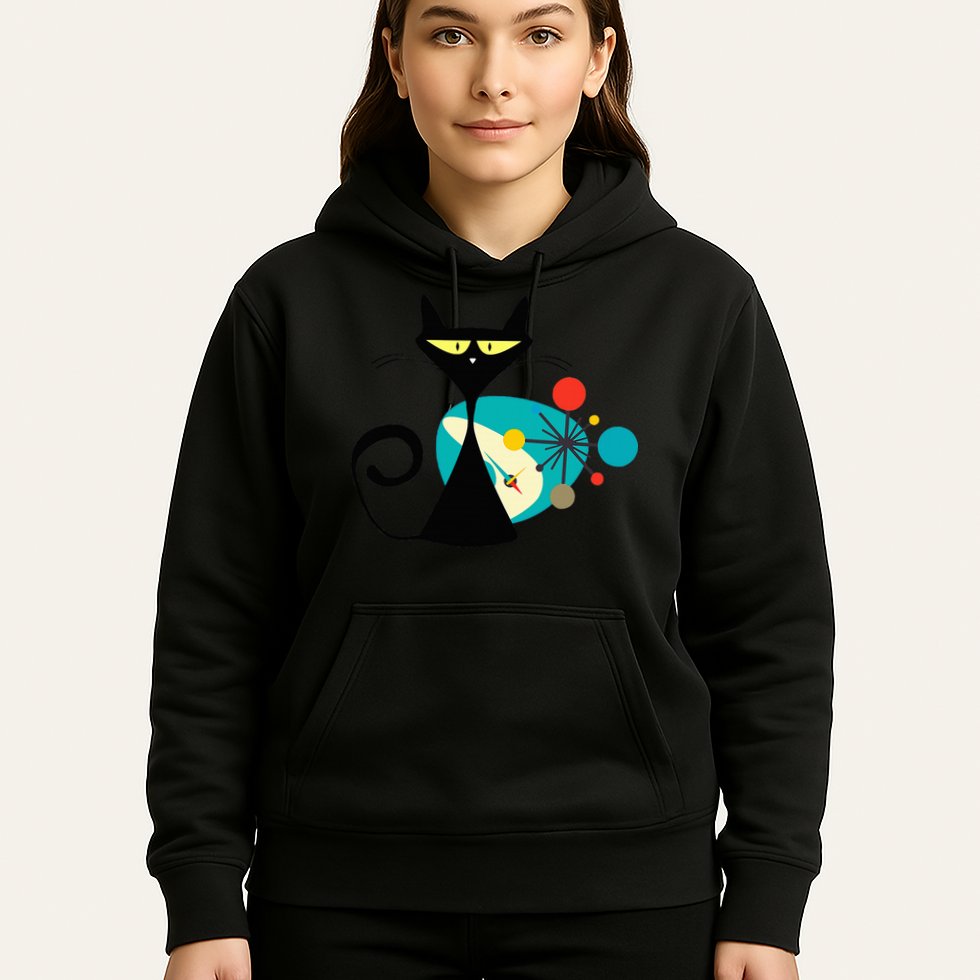 Midcentury Mid Century Cat Retro Atomic Age Space Modern Hoodie