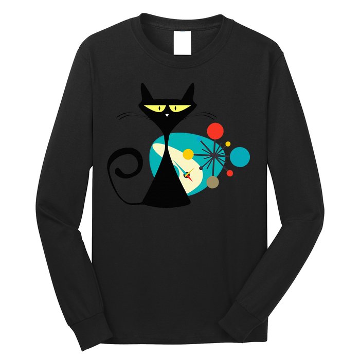 Midcentury Mid Century Cat Retro Atomic Age Space Modern Long Sleeve Shirt