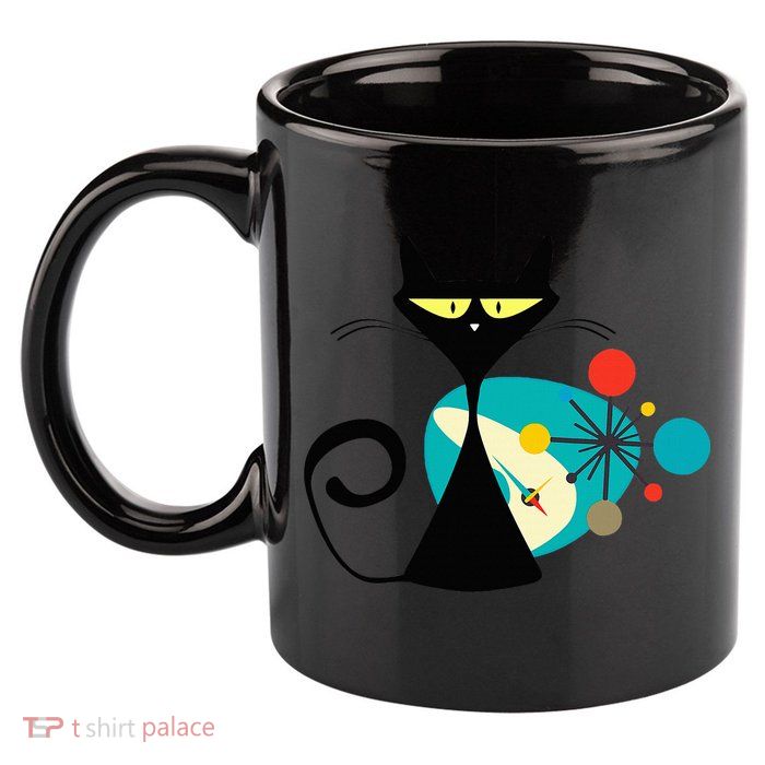 Midcentury Mid Century Cat Retro Atomic Age Space Modern 11oz C Handle Ceramic Mug