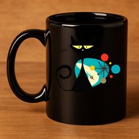 Midcentury Mid Century Cat Retro Atomic Age Space Modern 11oz C Handle Ceramic Mug