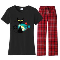 Midcentury Mid Century Cat Retro Atomic Age Space Modern Women's Flannel Pajama Set