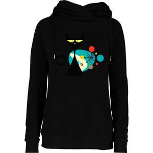 Midcentury Mid Century Cat Retro Atomic Age Space Modern Womens Funnel Neck Pullover Hood