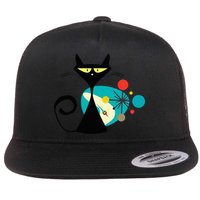 Midcentury Mid Century Cat Retro Atomic Age Space Modern Flat Bill Trucker Hat