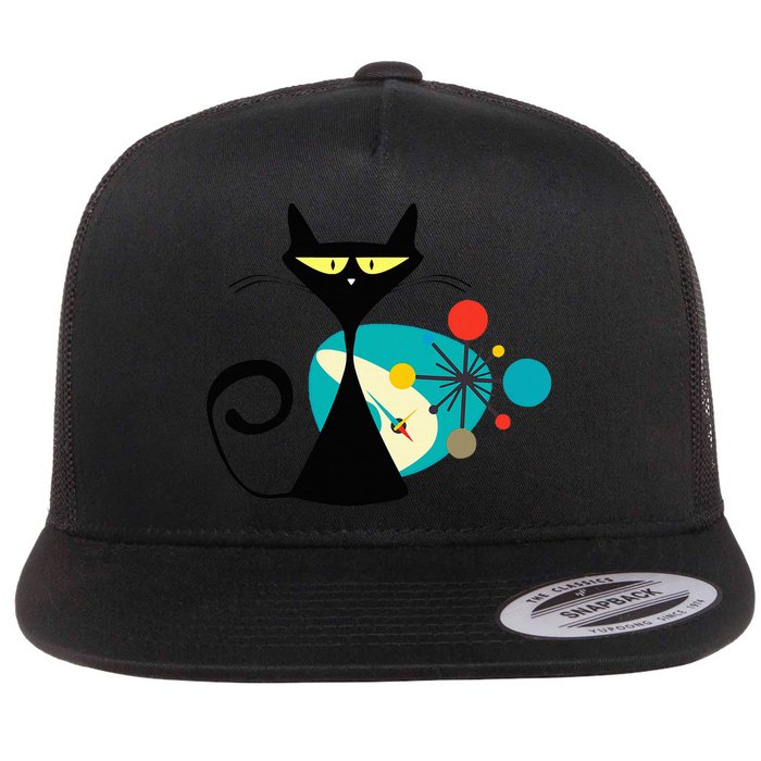 Midcentury Mid Century Cat Retro Atomic Age Space Modern Flat Bill Trucker Hat