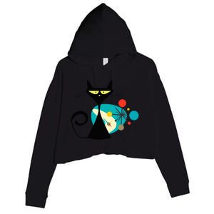 Midcentury Mid Century Cat Retro Atomic Age Space Modern Crop Fleece Hoodie