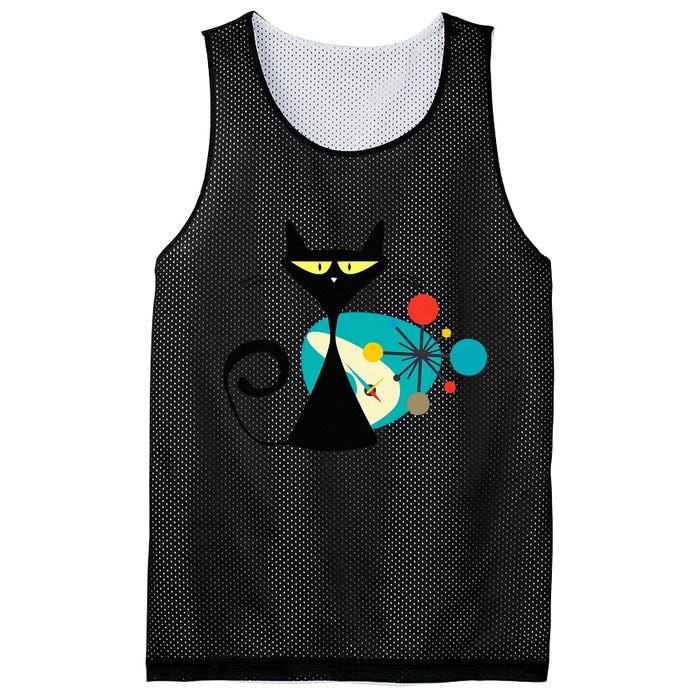 Midcentury Mid Century Cat Retro Atomic Age Space Modern Mesh Reversible Basketball Jersey Tank