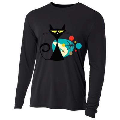 Midcentury Mid Century Cat Retro Atomic Age Space Modern Cooling Performance Long Sleeve Crew