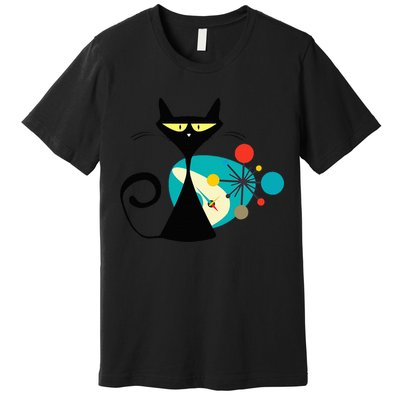 Midcentury Mid Century Cat Retro Atomic Age Space Modern Premium T-Shirt