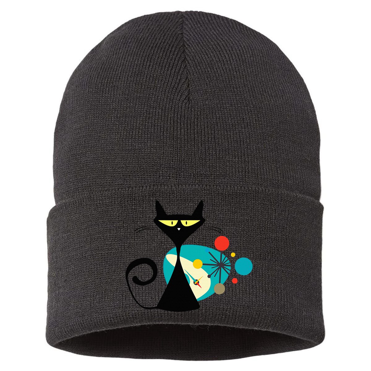 Midcentury Mid Century Cat Retro Atomic Age Space Modern Sustainable Knit Beanie