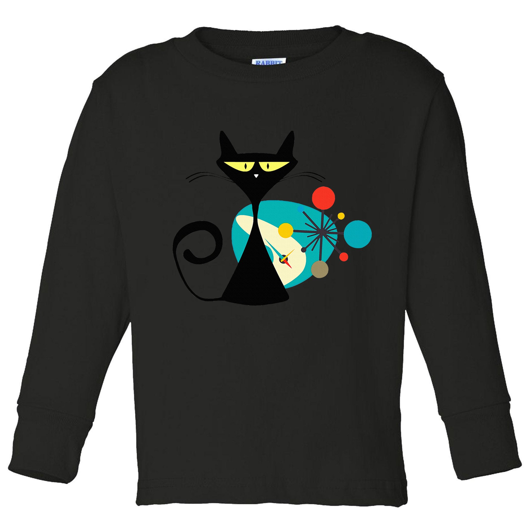 Midcentury Mid Century Cat Retro Atomic Age Space Modern Toddler Long Sleeve Shirt