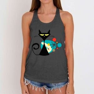 Midcentury Mid Century Cat Retro Atomic Age Space Modern Women's Knotted Racerback Tank