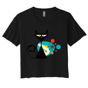 Midcentury Mid Century Cat Retro Atomic Age Space Modern Women's Crop Top Tee