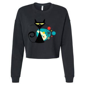 Midcentury Mid Century Cat Retro Atomic Age Space Modern Cropped Pullover Crew