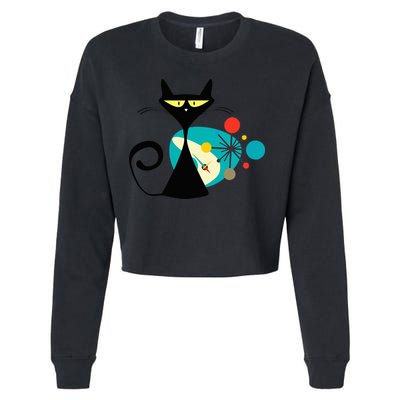 Midcentury Mid Century Cat Retro Atomic Age Space Modern Cropped Pullover Crew