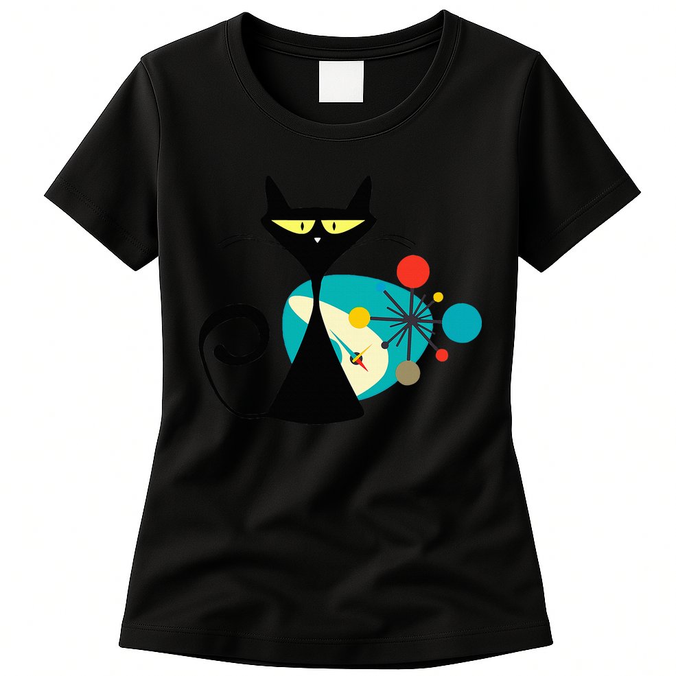 Midcentury Mid Century Cat Retro Atomic Age Space Modern Womens T-Shirt