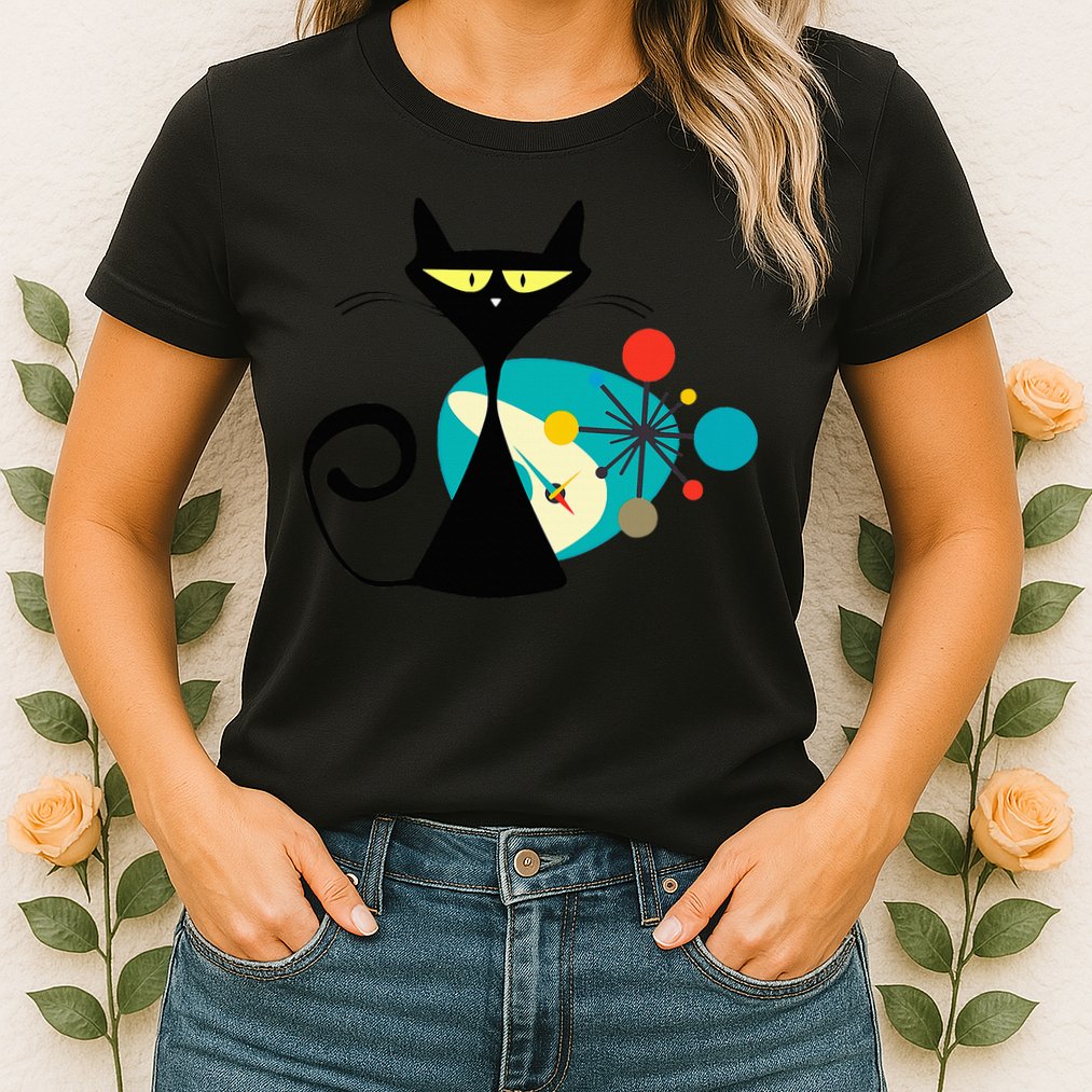 Midcentury Mid Century Cat Retro Atomic Age Space Modern Womens T-Shirt