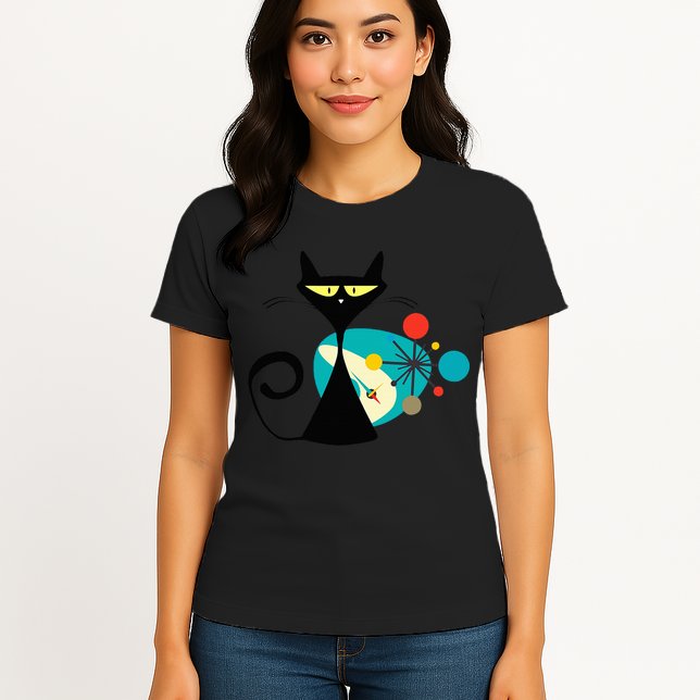 Midcentury Mid Century Cat Retro Atomic Age Space Modern Womens T-Shirt