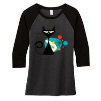 Midcentury Mid Century Cat Retro Atomic Age Space Modern Women's Tri-Blend 3/4-Sleeve Raglan Shirt