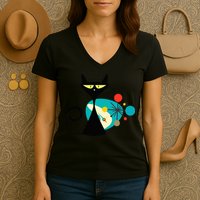 Midcentury Mid Century Cat Retro Atomic Age Space Modern Women's V-Neck T-Shirt