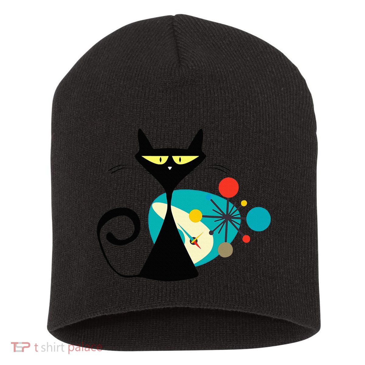 Midcentury Mid Century Cat Retro Atomic Age Space Modern Short Acrylic Beanie