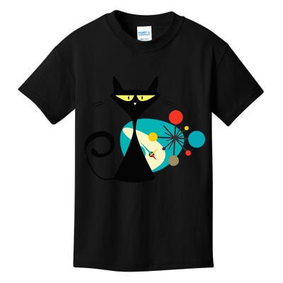 Midcentury Mid Century Cat Retro Atomic Age Space Modern Kids T-Shirt