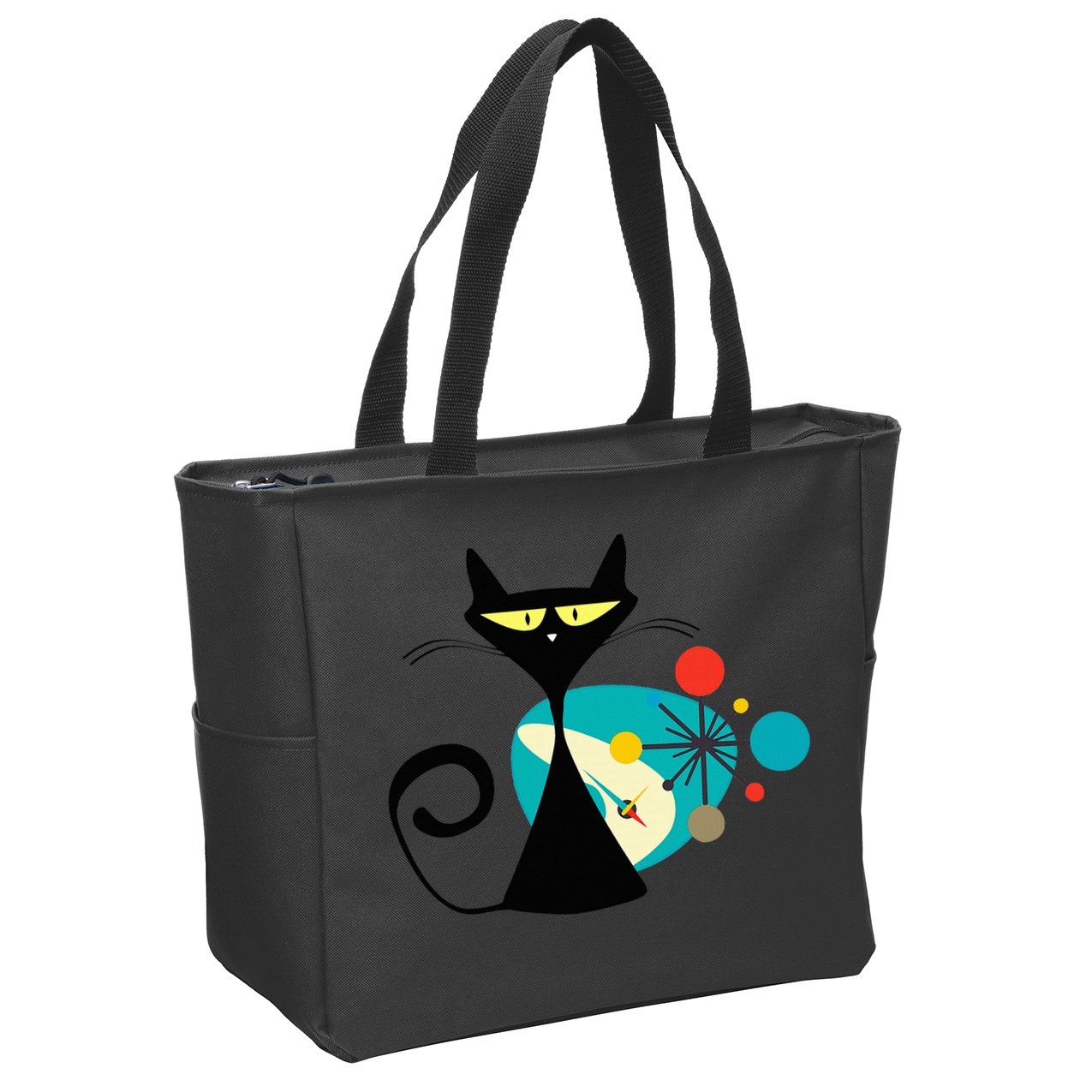 Midcentury Mid Century Cat Retro Atomic Age Space Modern Zip Tote Bag