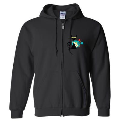 Midcentury Mid Century Cat Retro Atomic Age Space Modern Full Zip Hoodie