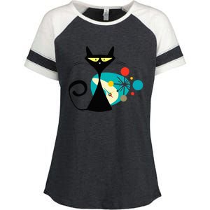 Midcentury Mid Century Cat Retro Atomic Age Space Modern Enza Ladies Jersey Colorblock Tee