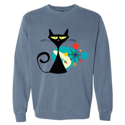Midcentury Mid Century Cat Retro Atomic Age Space Modern Garment-Dyed Sweatshirt