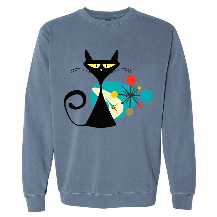 Midcentury Mid Century Cat Retro Atomic Age Space Modern Garment-Dyed Sweatshirt