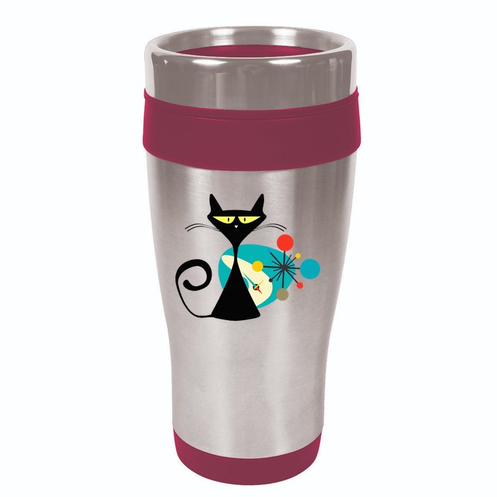 Midcentury Mid Century Cat Retro Atomic Age Space Modern 16oz Travel Tumbler