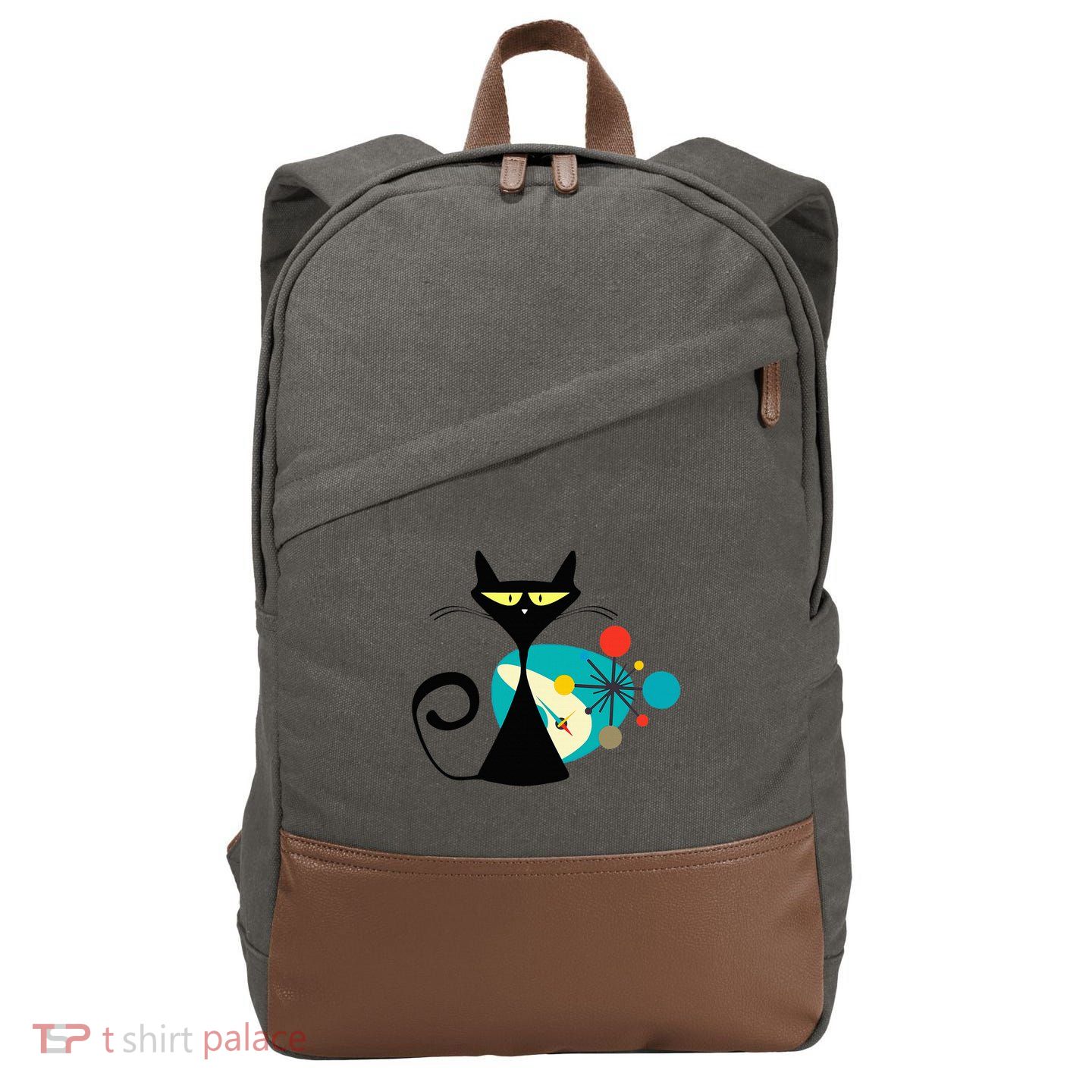 Midcentury Mid Century Cat Retro Atomic Age Space Modern Cotton Canvas Backpack