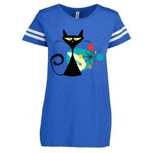 Midcentury Mid Century Cat Retro Atomic Age Space Modern Enza Ladies Jersey Football T-Shirt