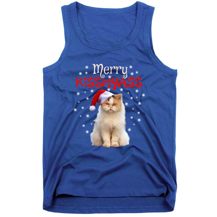 Merry Myass Cagift Cute Cat With Christmas Santa Hat Funny Gift Tank Top