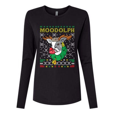 Moodolph Moo Cow Reindeer Ugly Christmas Farmer Womens Cotton Relaxed Long Sleeve T-Shirt