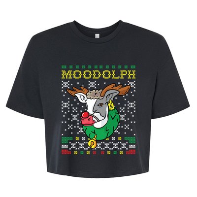 Moodolph Moo Cow Reindeer Ugly Christmas Farmer Bella+Canvas Jersey Crop Tee