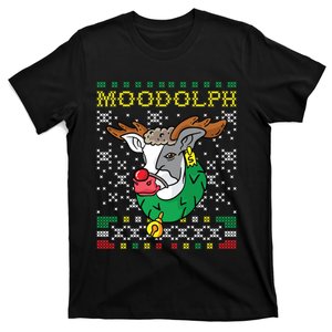 Moodolph Moo Cow Reindeer Ugly Christmas Farmer T-Shirt