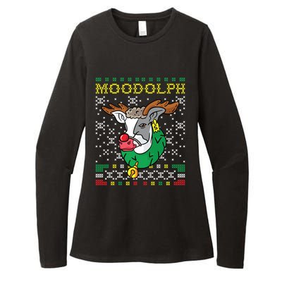 Moodolph Moo Cow Reindeer Ugly Christmas Farmer Womens CVC Long Sleeve Shirt