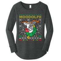 Moodolph Moo Cow Reindeer Ugly Christmas Farmer Women's Perfect Tri Tunic Long Sleeve Shirt