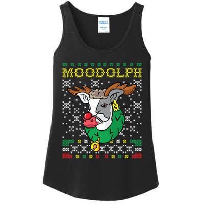 Moodolph Moo Cow Reindeer Ugly Christmas Farmer Ladies Essential Tank