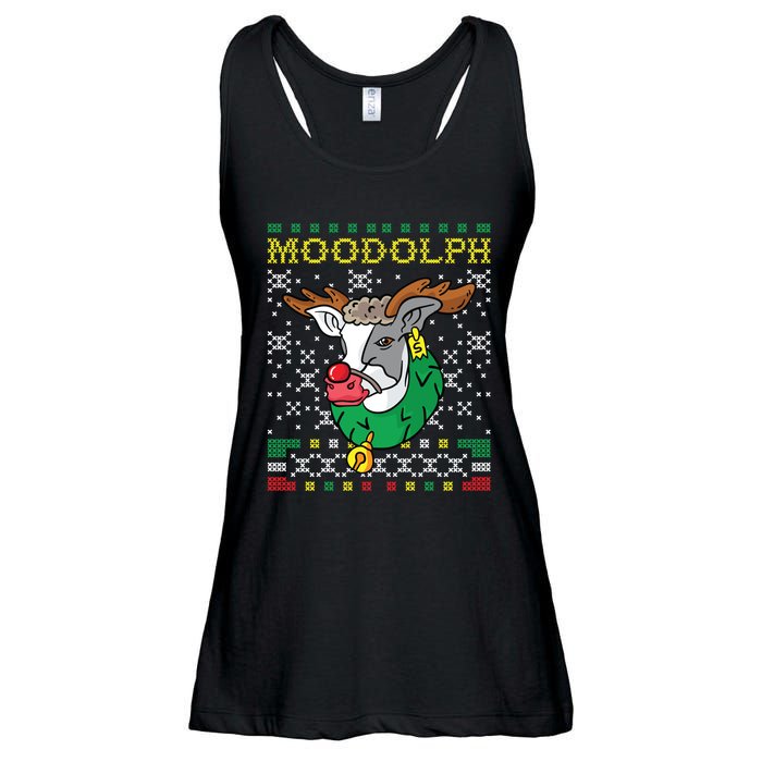 Moodolph Moo Cow Reindeer Ugly Christmas Farmer Ladies Essential Flowy Tank